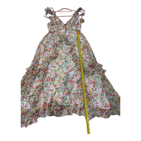 STORIA Floral Ruffle Romantic Frilly Midi Dress Tassel Ties Cottagecore Small - Picture 8 of 13